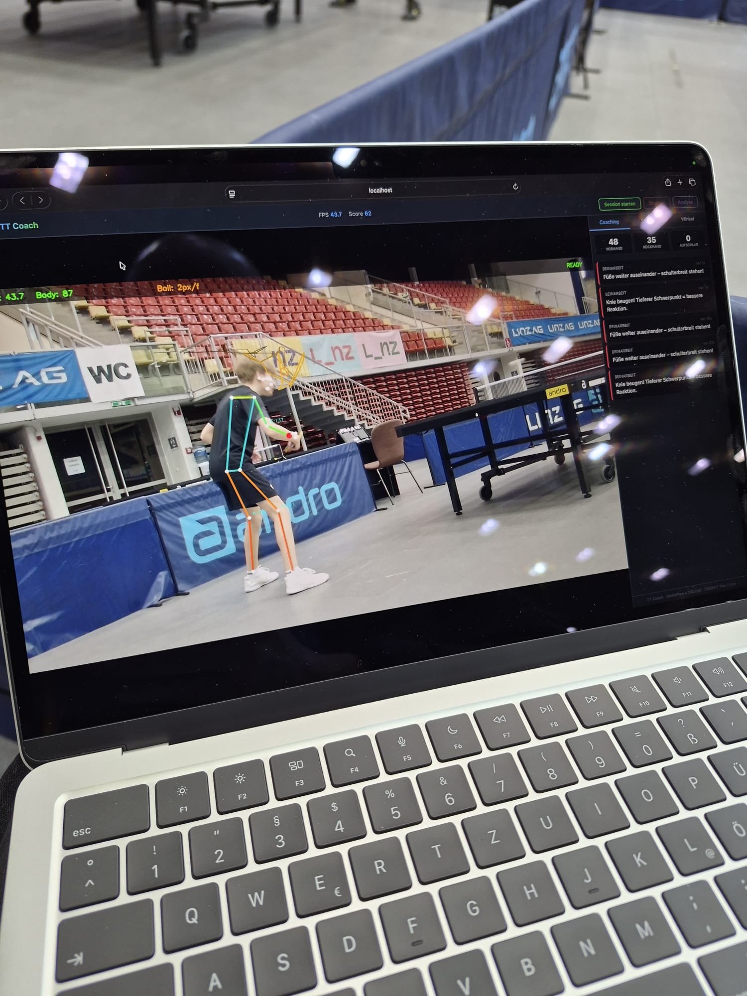 Skelett-Tracking eines Tischtennisspielers in Nahaufnahme